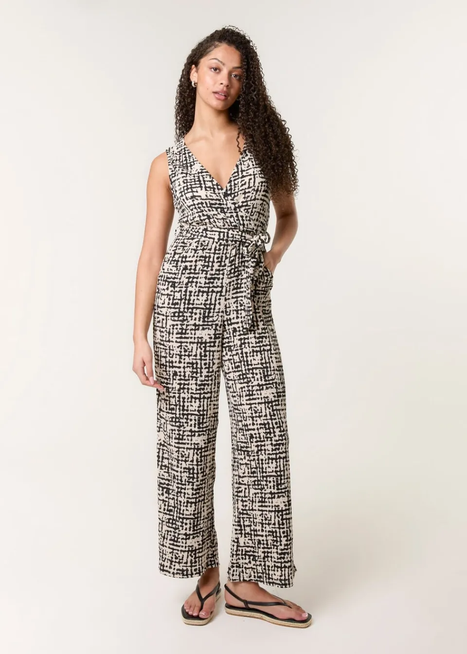 Jumpsuits & Playsuits>Blue Vanilla Multi Sleeveless Belted Jumpsuit