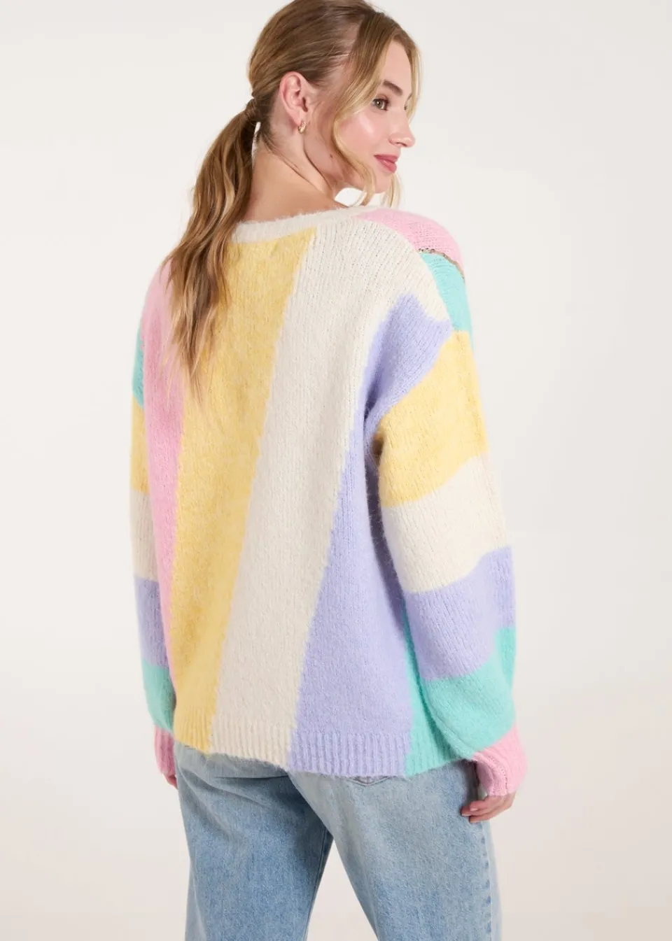 Tops>Blue Vanilla Multi Stripe Sequin Detailed Jumper