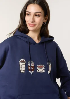 Loungewear>Blue Vanilla Navy Coffee Embroidered Hoodie