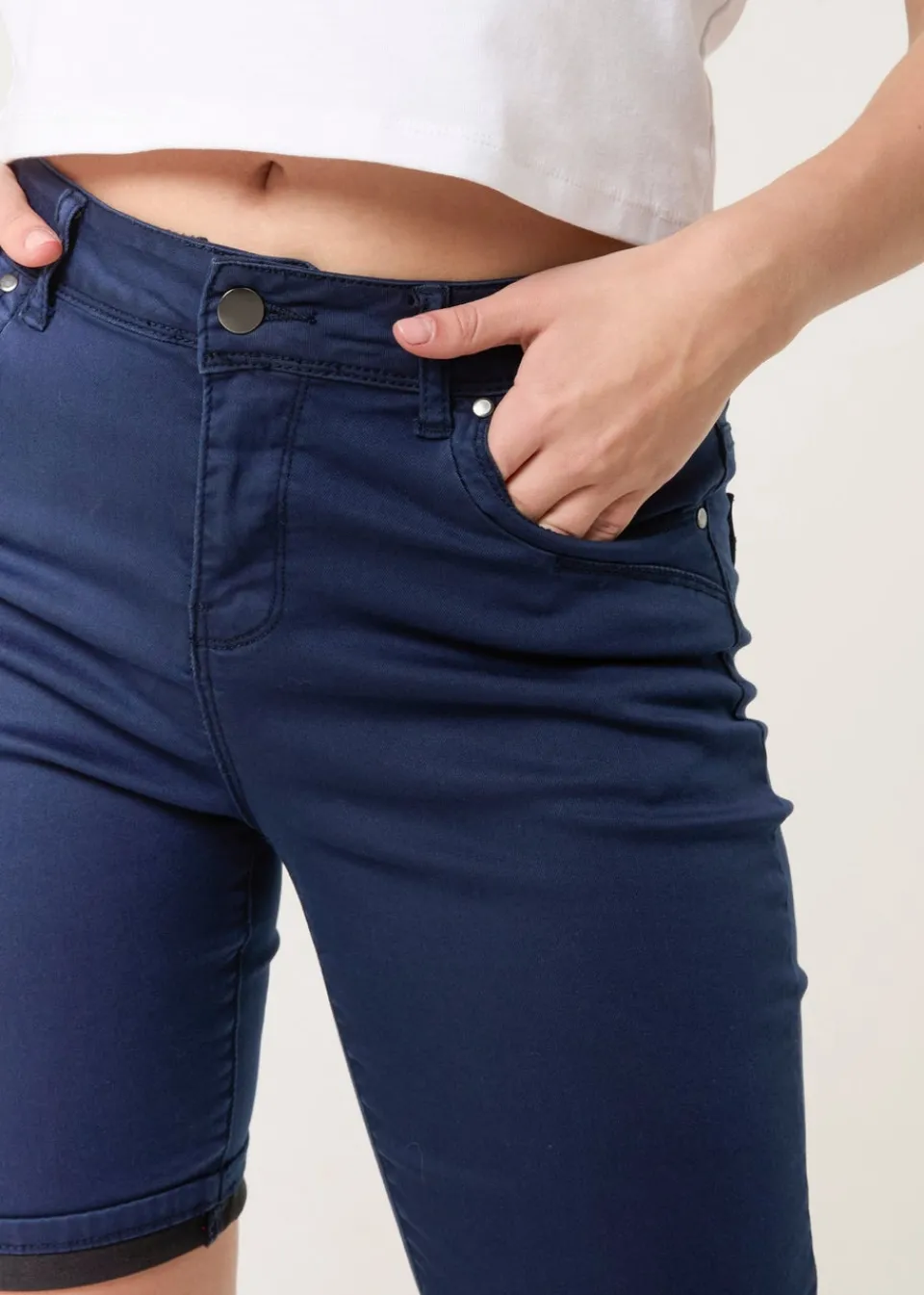 Shorts>Blue Vanilla Navy Denim Knee Length Shorts