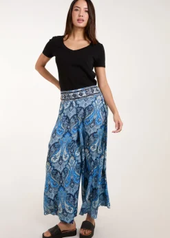 Trousers>Blue Vanilla Navy Embellished Waist Wide Leg Trouser