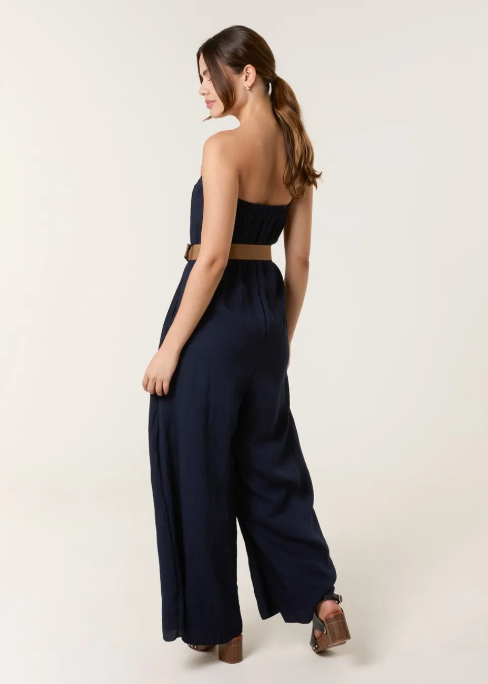 Jumpsuits & Playsuits>Blue Vanilla Navy Linen Belted Wide Bandeau Jumpsuit