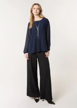 Tops>Blue Vanilla Navy Long Sleeve Pleated Top