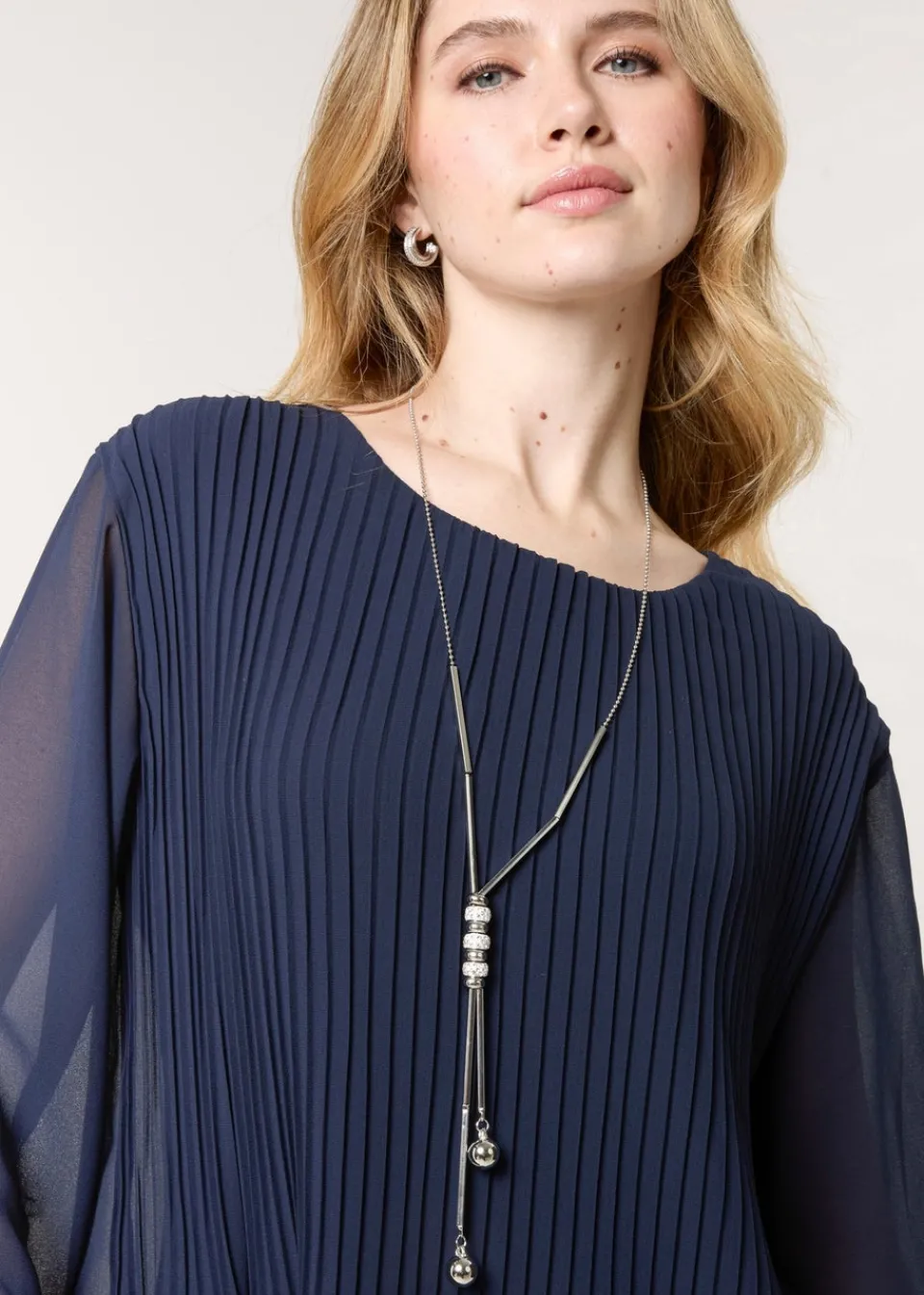 Tops>Blue Vanilla Navy Long Sleeve Pleated Top