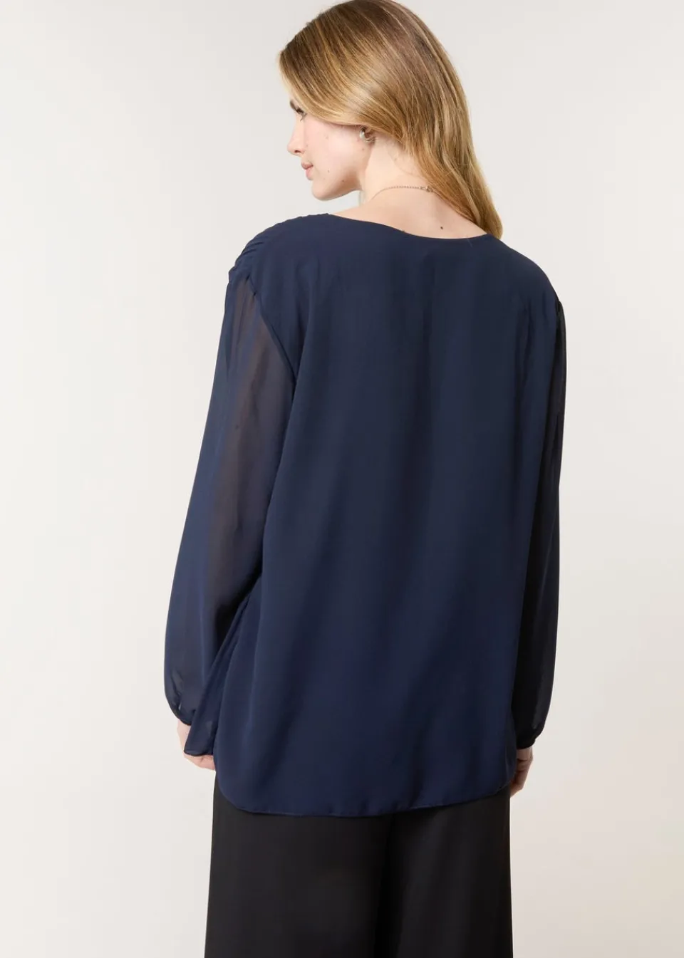 Tops>Blue Vanilla Navy Long Sleeve Pleated Top