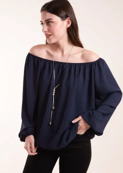 Tops>Blue Vanilla Necklace Elasticated Top Navy
