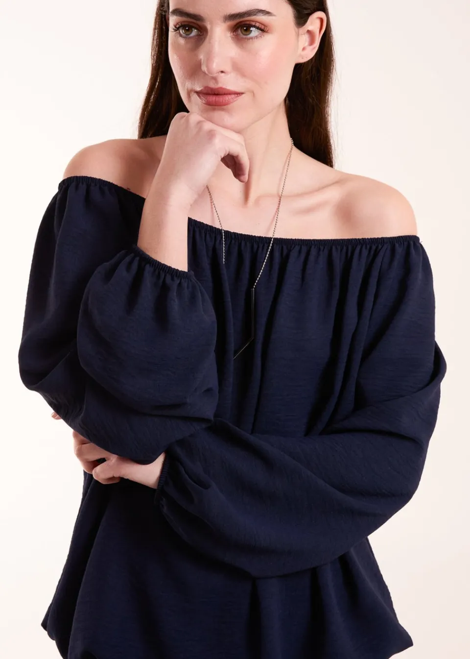 Tops>Blue Vanilla Necklace Elasticated Top Navy