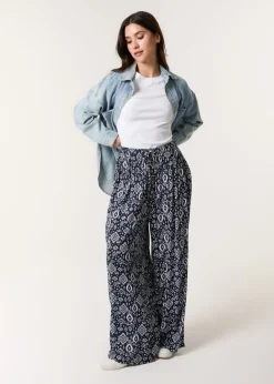 Trousers>Blue Vanilla Navy Printed Elastic Waist Trouser