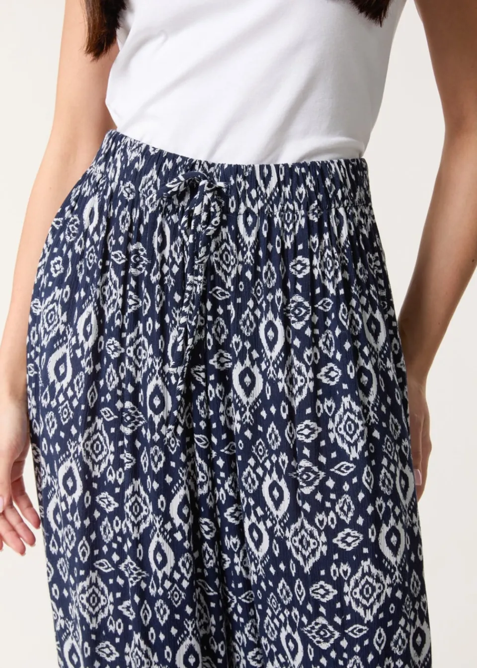 Trousers>Blue Vanilla Navy Printed Elastic Waist Trouser