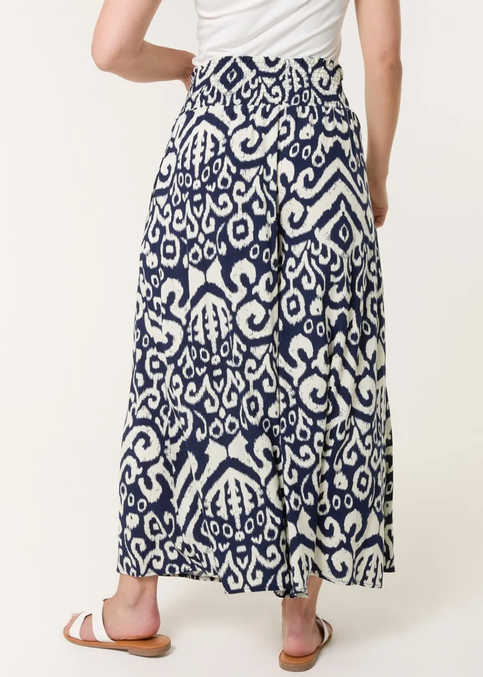Trousers>Blue Vanilla Navy Shirred Waist Wide Leg Trouser