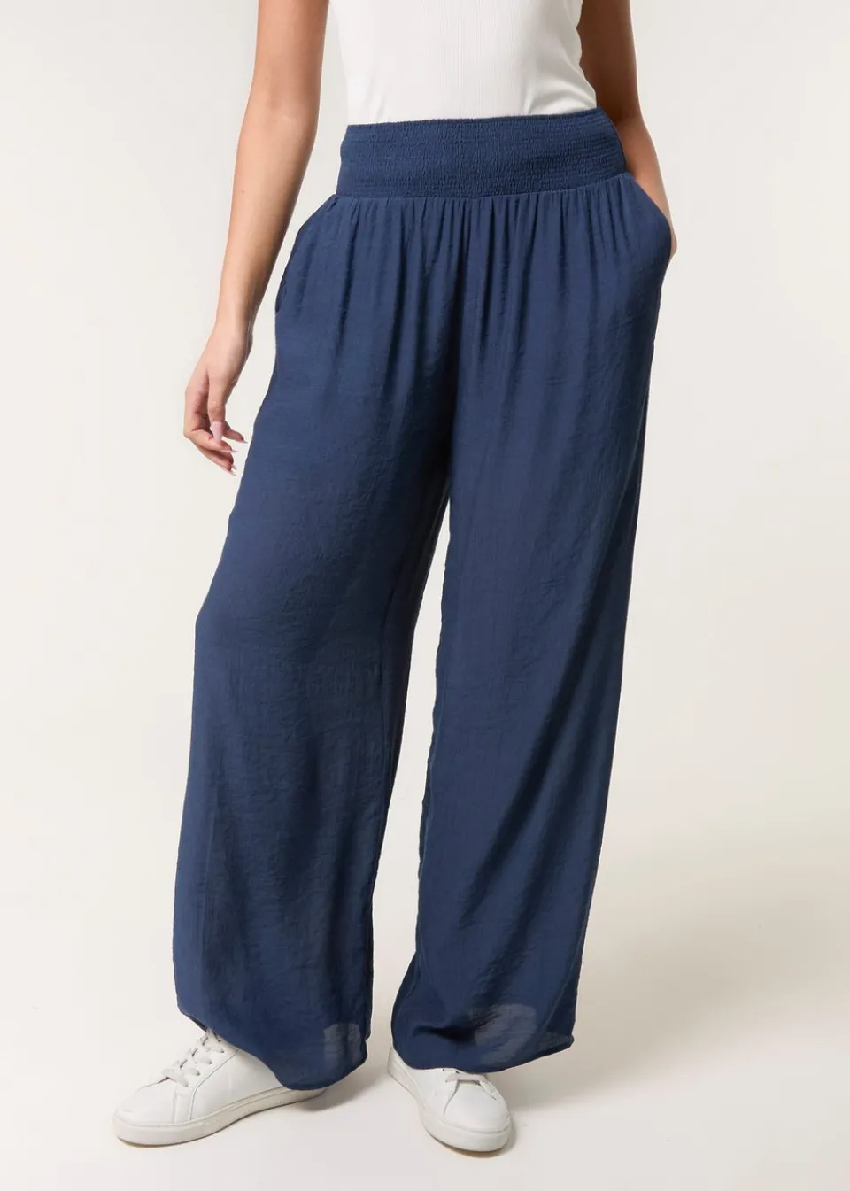 Trousers>Blue Vanilla Navy Shirred Trouser