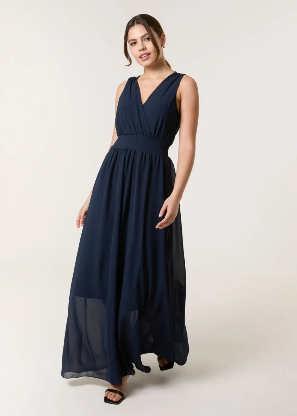 Dresses>Blue Vanilla Navy Sleeveless Wrap Front Maxi Dress