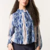 Blouses & Shirts>Blue Vanilla Navy Snake Skin High Neck Blouse