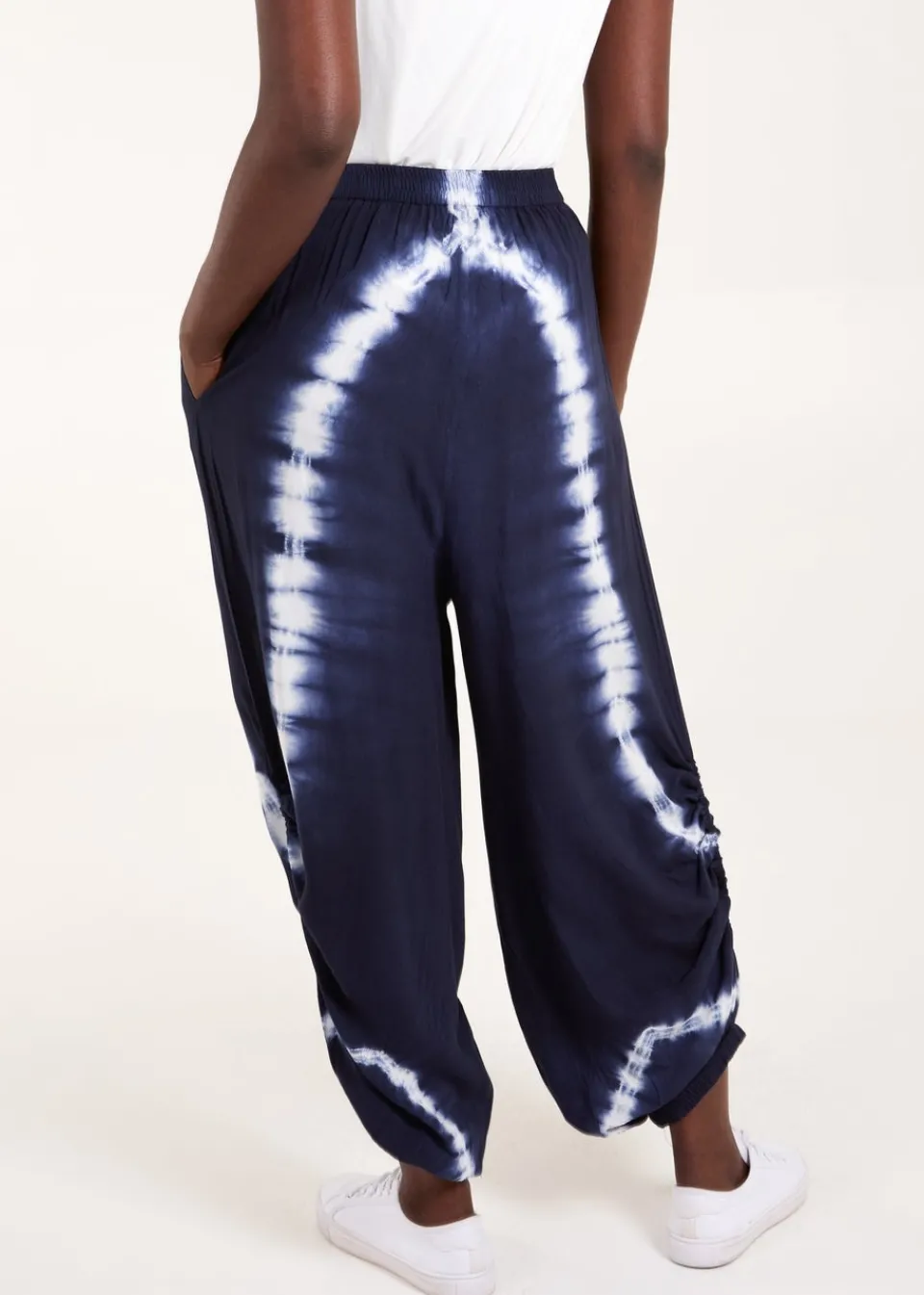 Trousers>Blue Vanilla Navy Tie Dye Ruched Harem Trousers