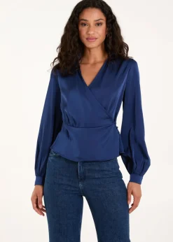 Tops>Blue Vanilla Navy Wrap Shirt Top