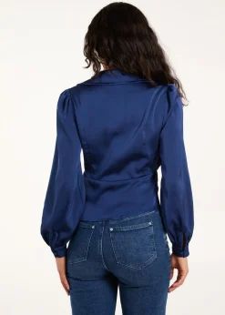 Tops>Blue Vanilla Navy Wrap Shirt Top