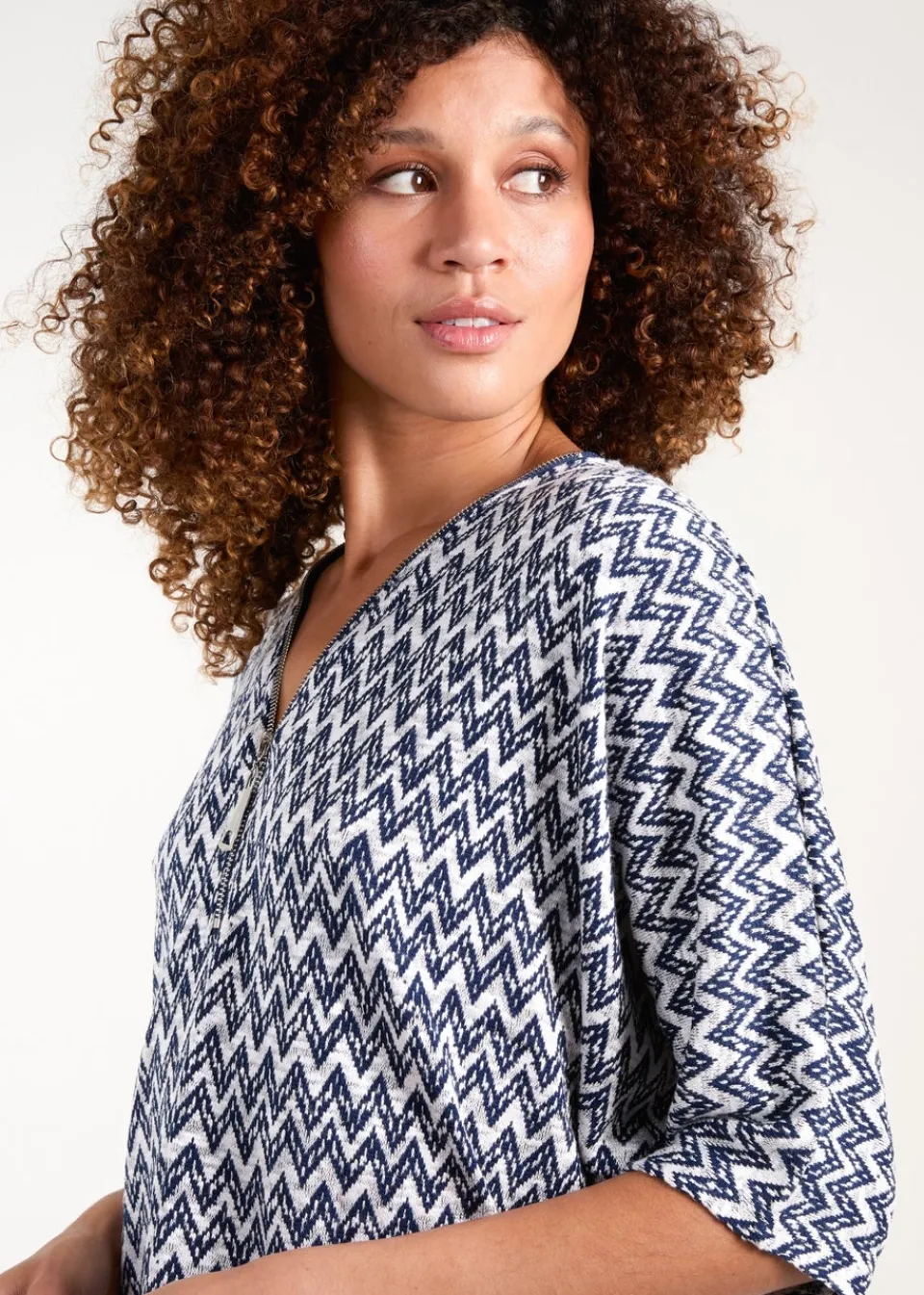 Tops>Blue Vanilla Navy Zig Zag Front Top