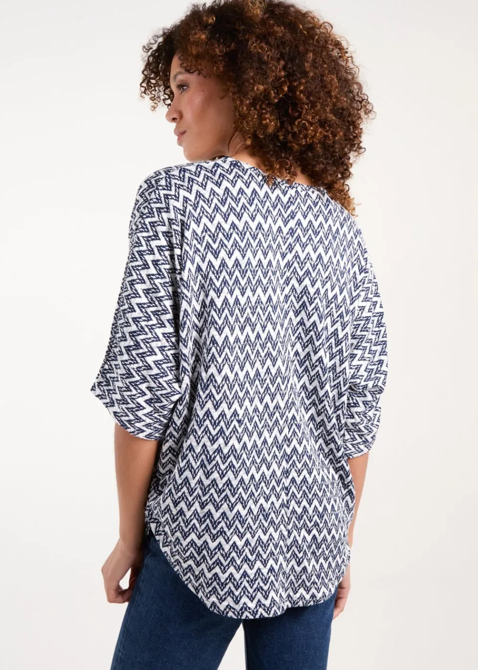Tops>Blue Vanilla Navy Zig Zag Front Top