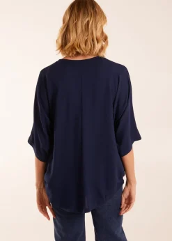 T-Shirts>Blue Vanilla Zip Front Top Navy