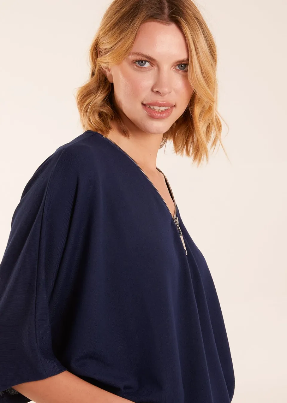 T-Shirts>Blue Vanilla Zip Front Top Navy