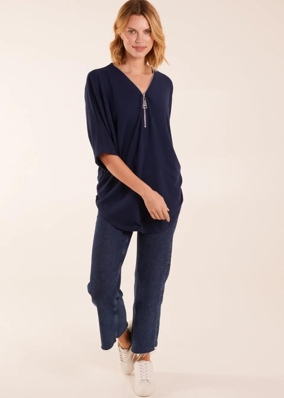 T-Shirts>Blue Vanilla Zip Front Top Navy