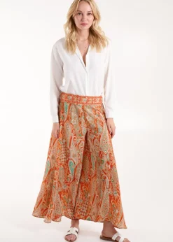 Trousers>Blue Vanilla Orange Embellished Waist Wide Leg Trousers