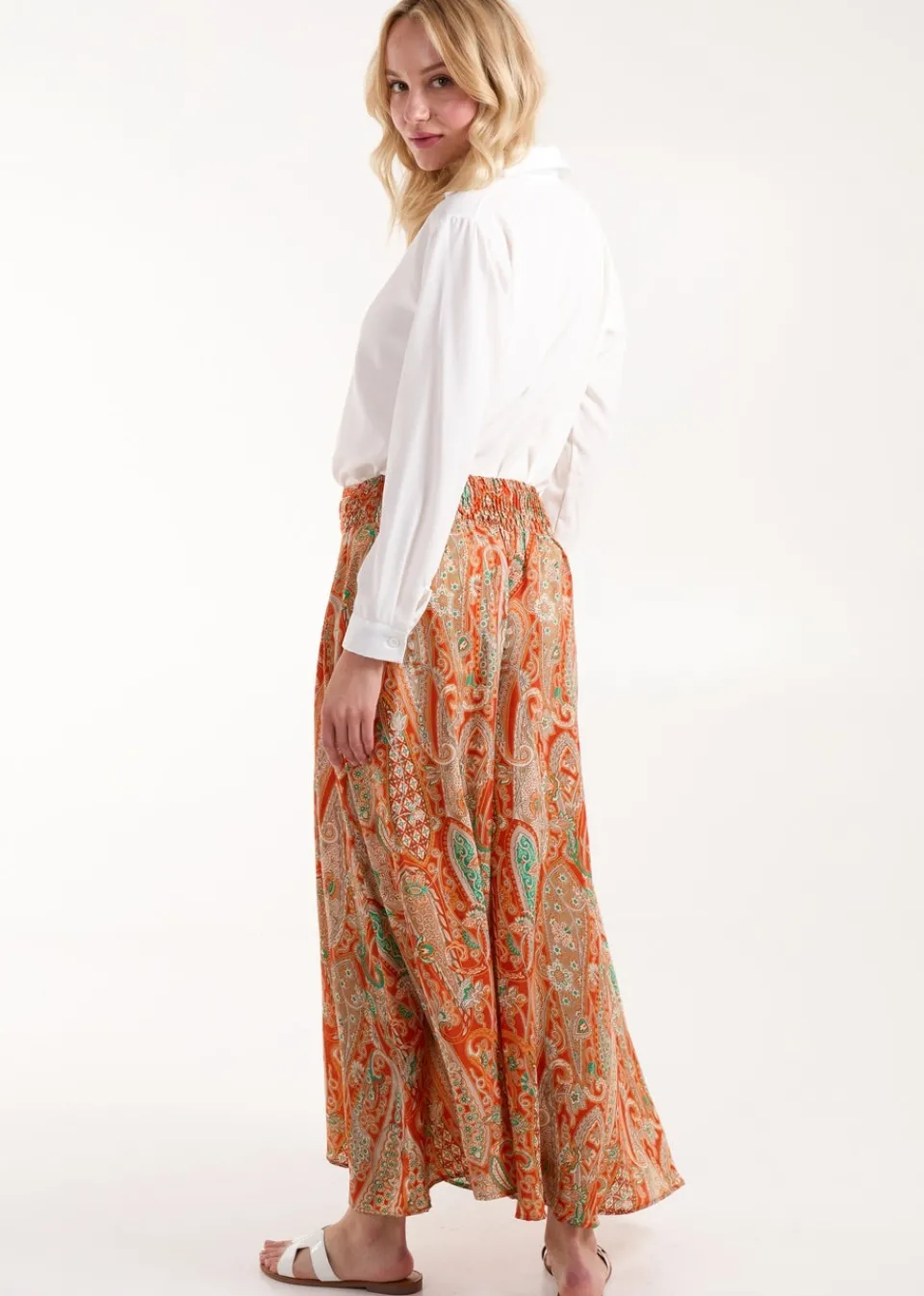 Trousers>Blue Vanilla Orange Embellished Waist Wide Leg Trousers
