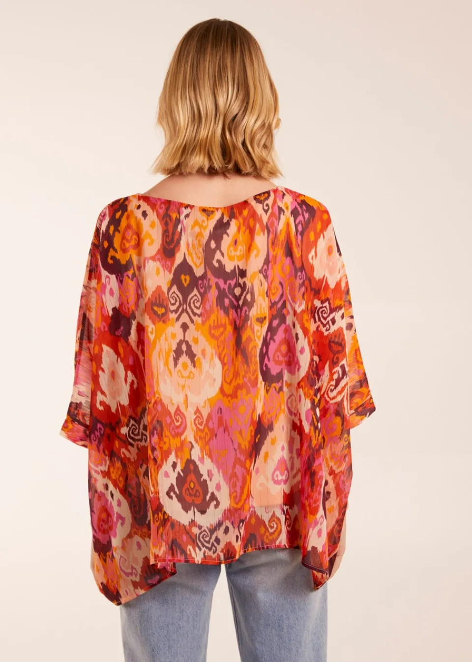 Tops>Blue Vanilla Orange Oversized Kimono Top