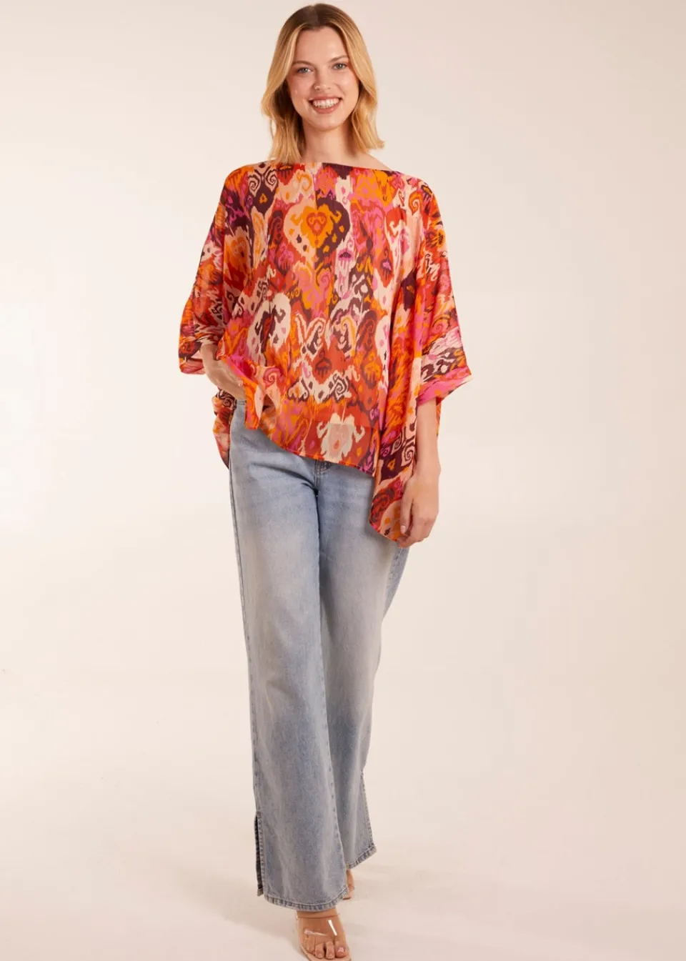 Tops>Blue Vanilla Orange Oversized Kimono Top