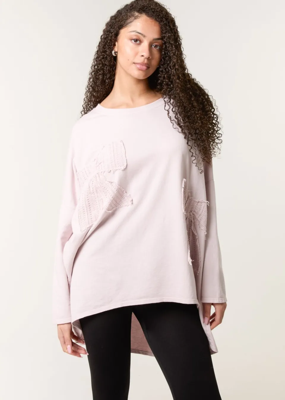 Tops>Blue Vanilla Pink Lace Bow Sweat Top