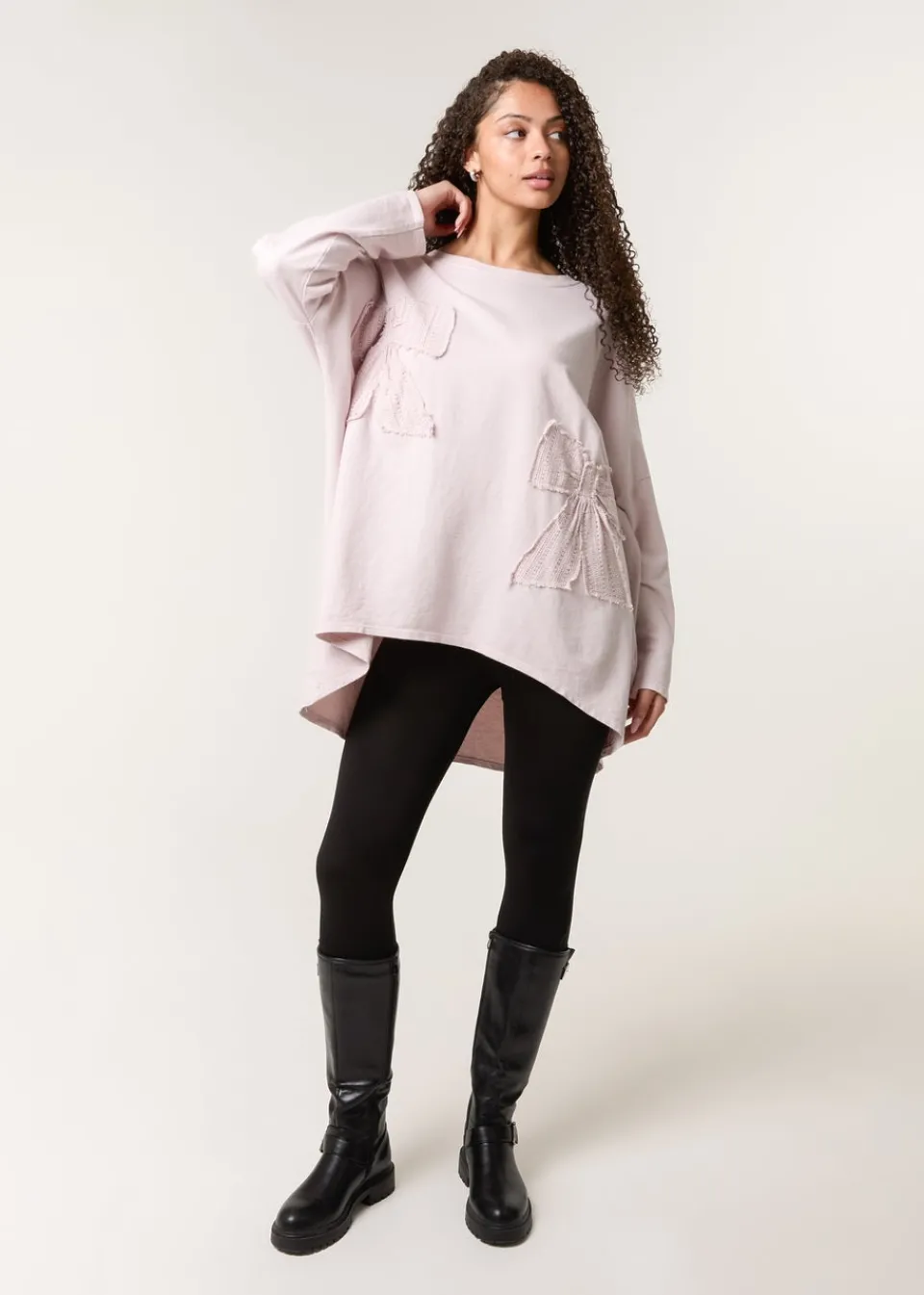 Tops>Blue Vanilla Pink Lace Bow Sweat Top