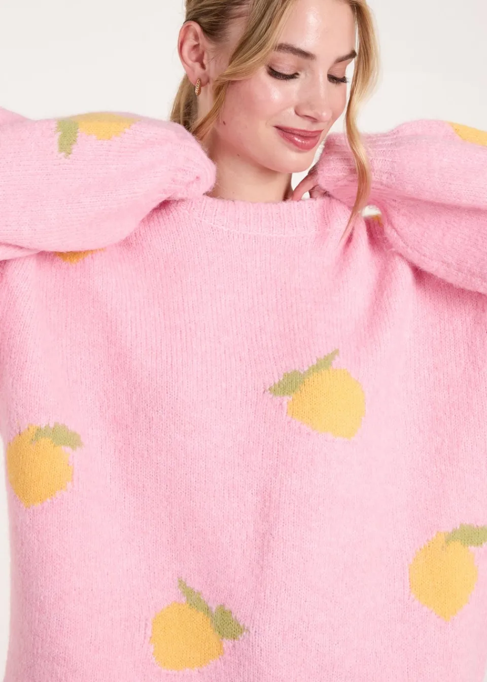 Knitwear>Blue Vanilla Pink Lemons & Leaves Detail Jumper