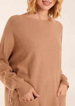 Tops>Blue Vanilla Pocket Slash Neck Jumper