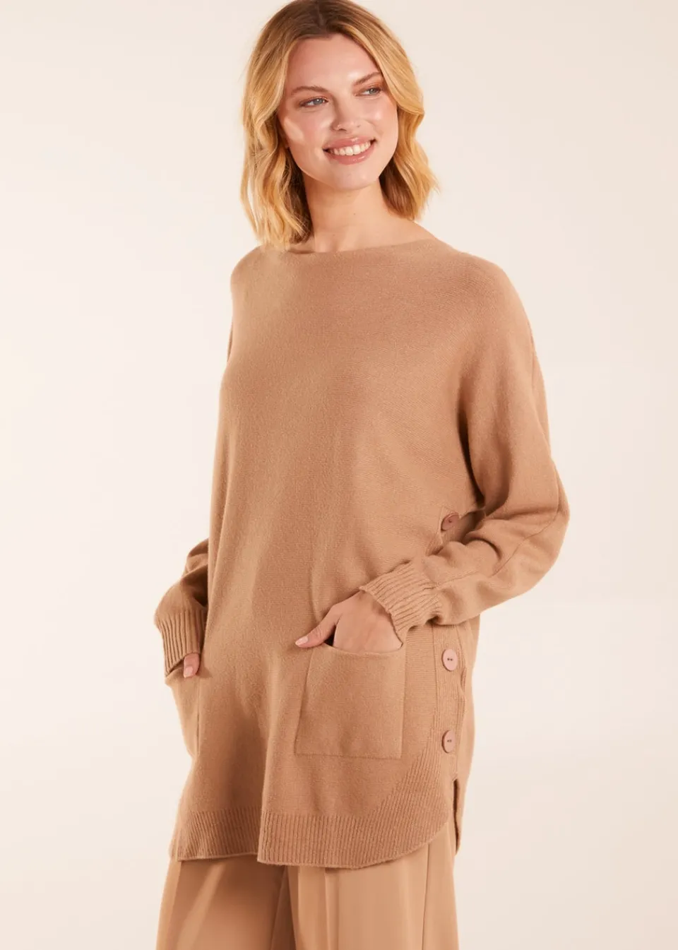 Tops>Blue Vanilla Pocket Slash Neck Jumper