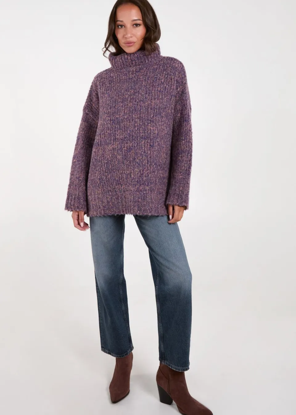 Tops>Blue Vanilla Purple Turtle Neck Specked Jumper