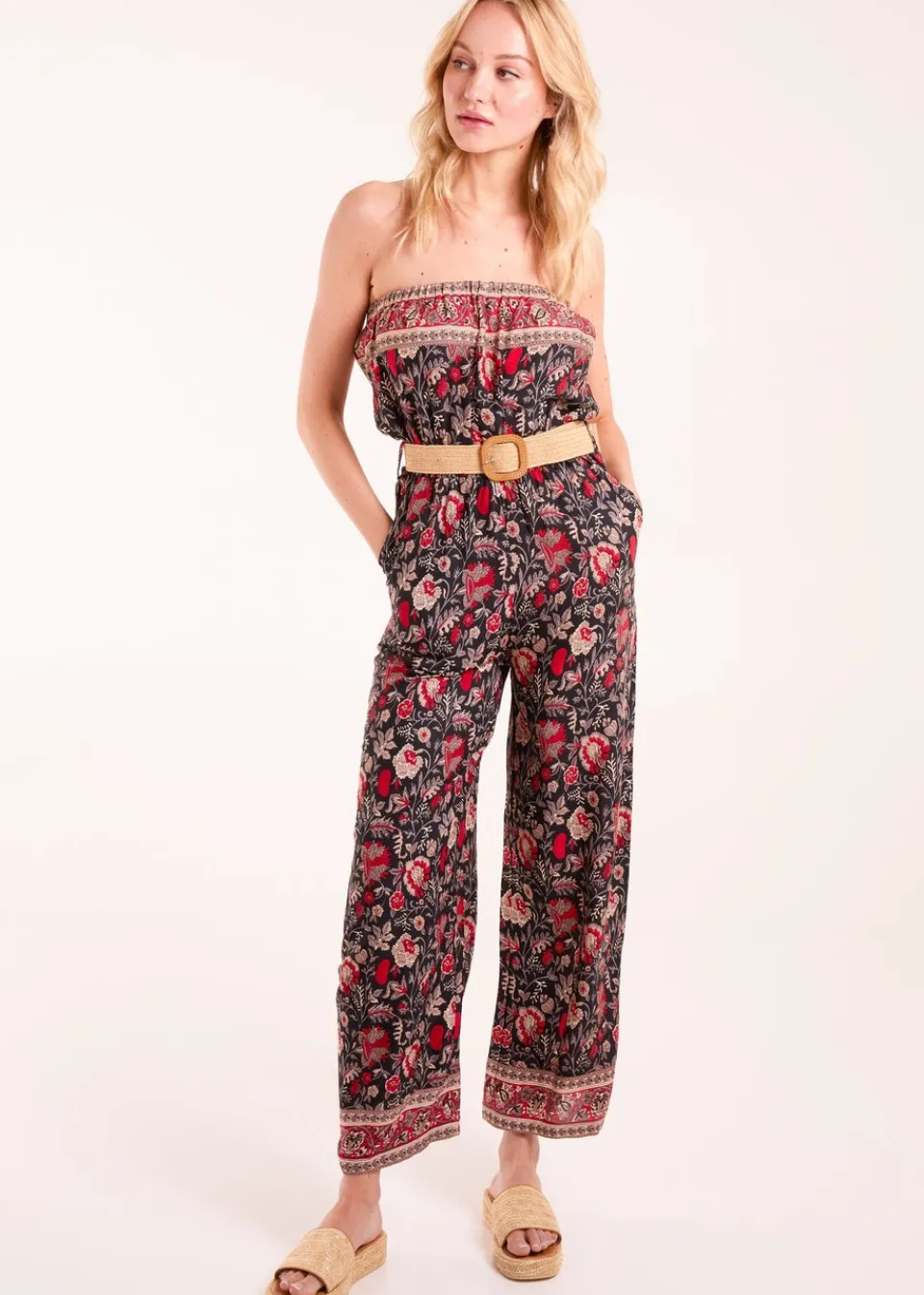 Jumpsuits & Playsuits>Blue Vanilla Red Belted Bandeau Jumpsuit