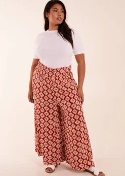 Trousers>Blue Vanilla Curve Shir Wide Leg Aztec Trouser Red