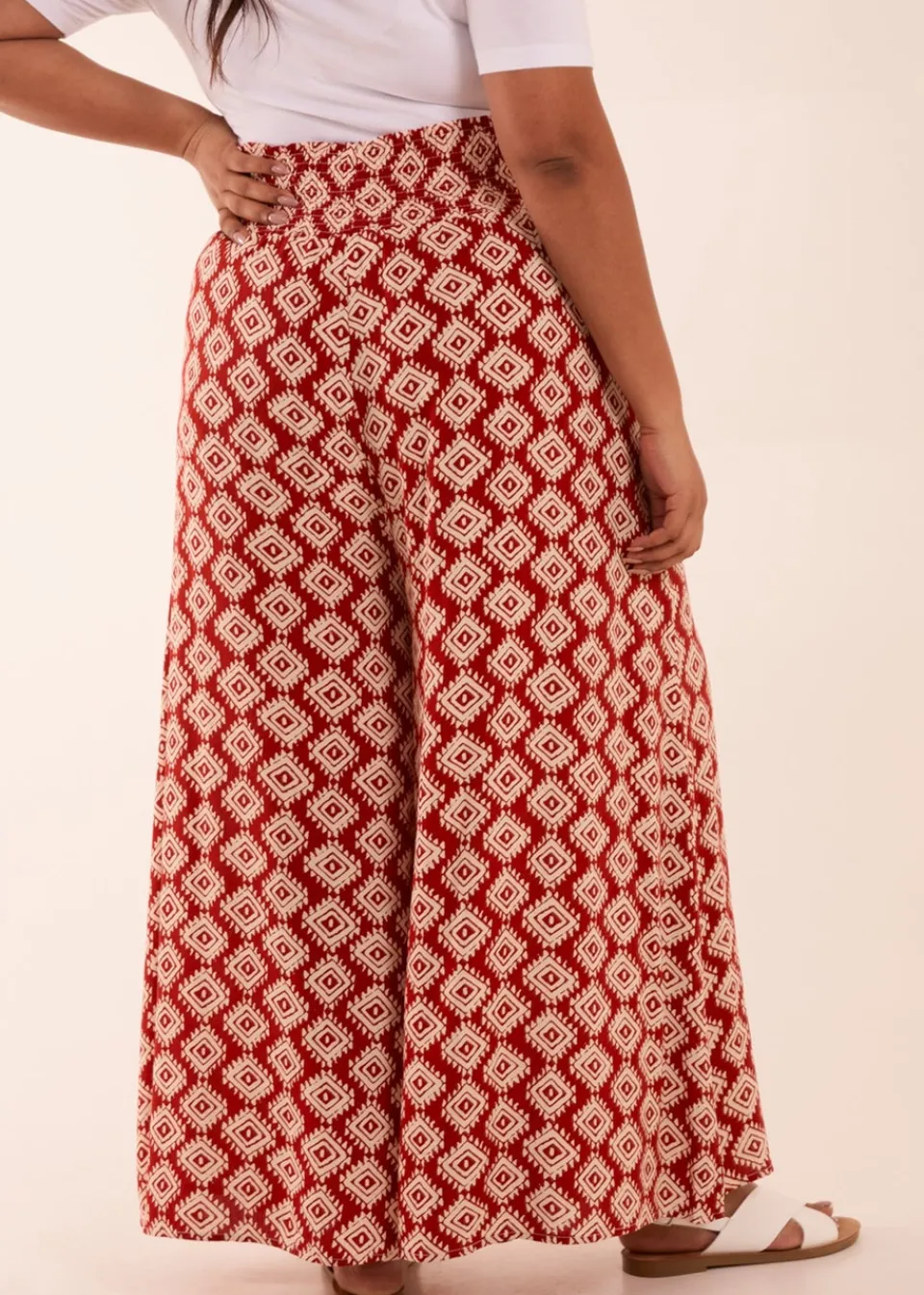 Trousers>Blue Vanilla Curve Shir Wide Leg Aztec Trouser Red