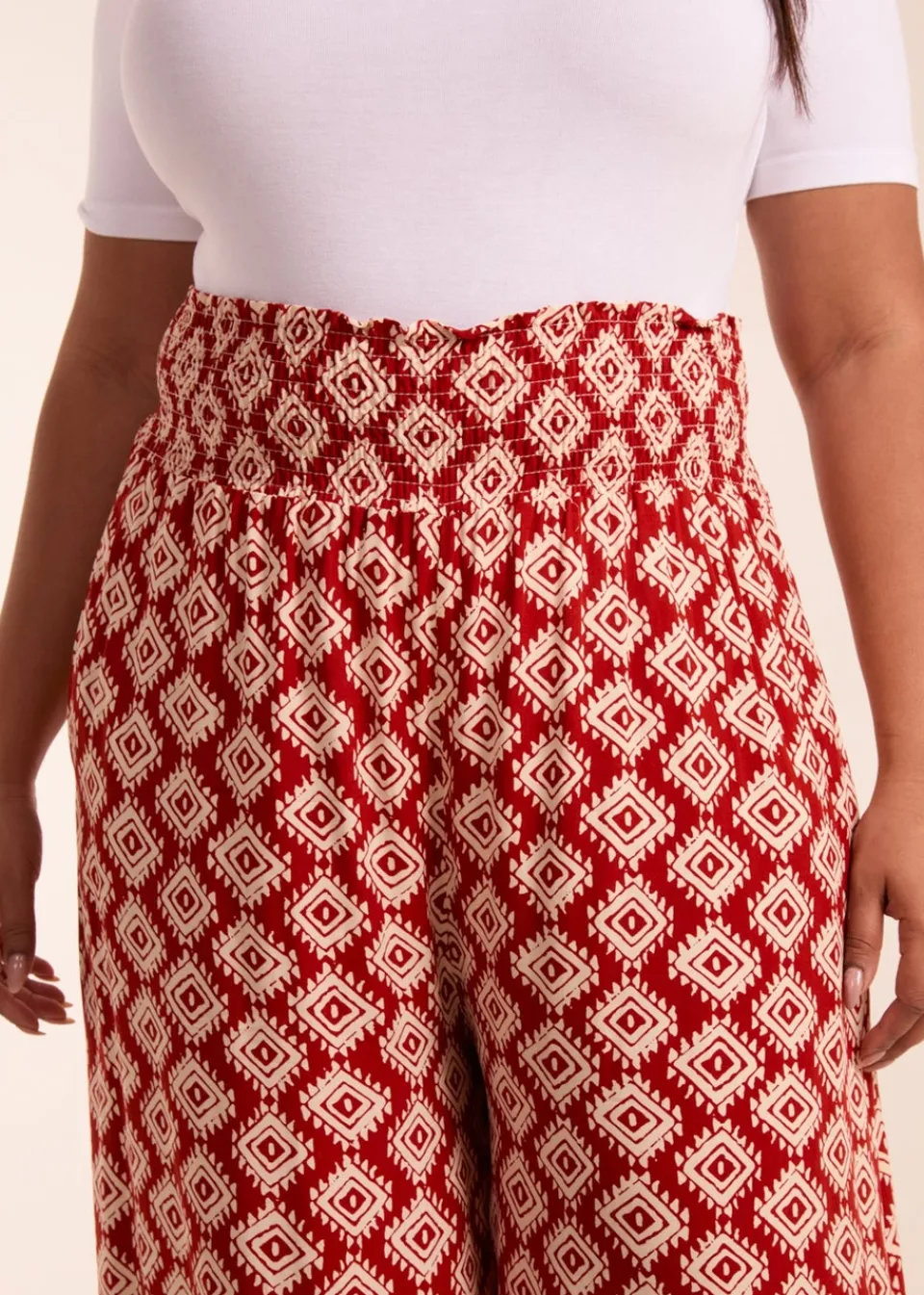 Trousers>Blue Vanilla Curve Shir Wide Leg Aztec Trouser Red