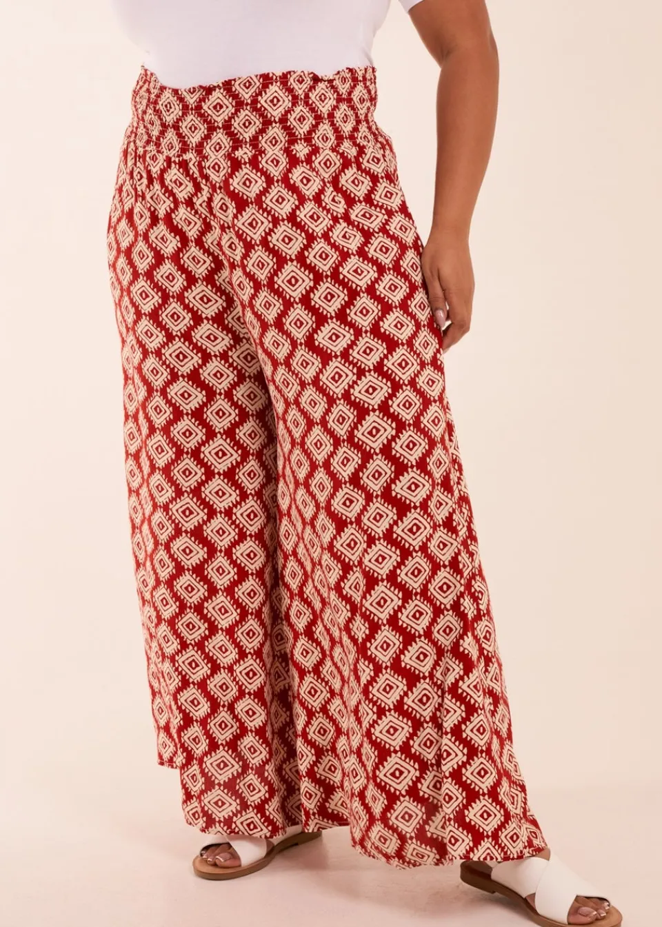 Trousers>Blue Vanilla Curve Shir Wide Leg Aztec Trouser Red