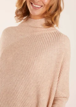 Tops>Blue Vanilla Ribbed Cross Over High Neck Jumper