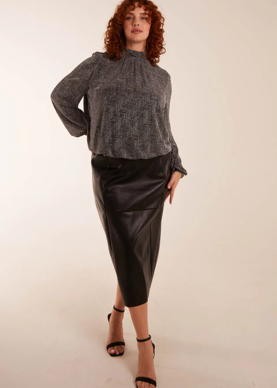 Blouses & Shirts>Blue Vanilla Silver Curve Puffball High Neck Top