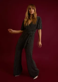Jumpsuits & Playsuits>Blue Vanilla Silver Metallic Angel Sleeve Jumpsuit