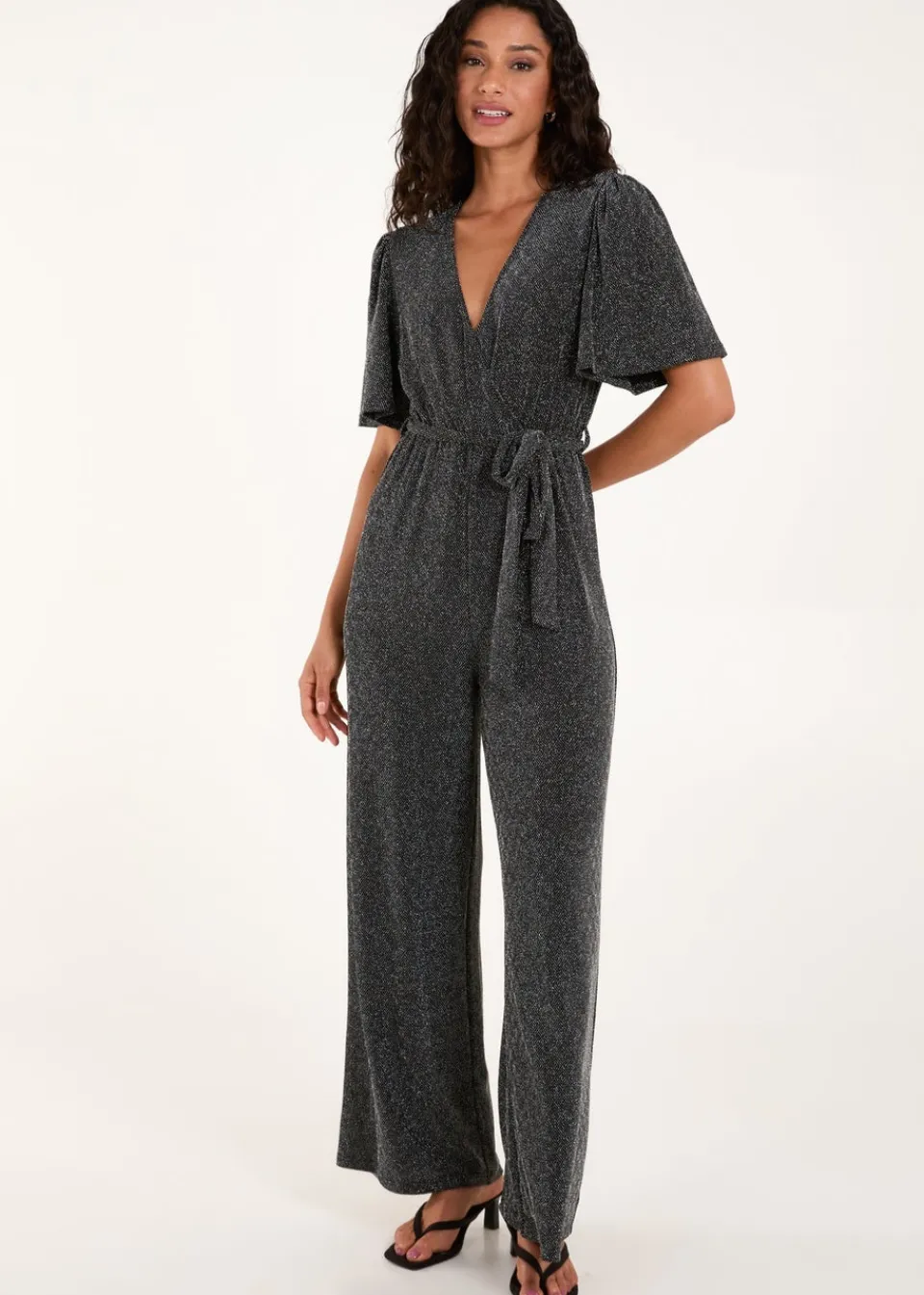 Jumpsuits & Playsuits>Blue Vanilla Silver Metallic Angel Sleeve Jumpsuit