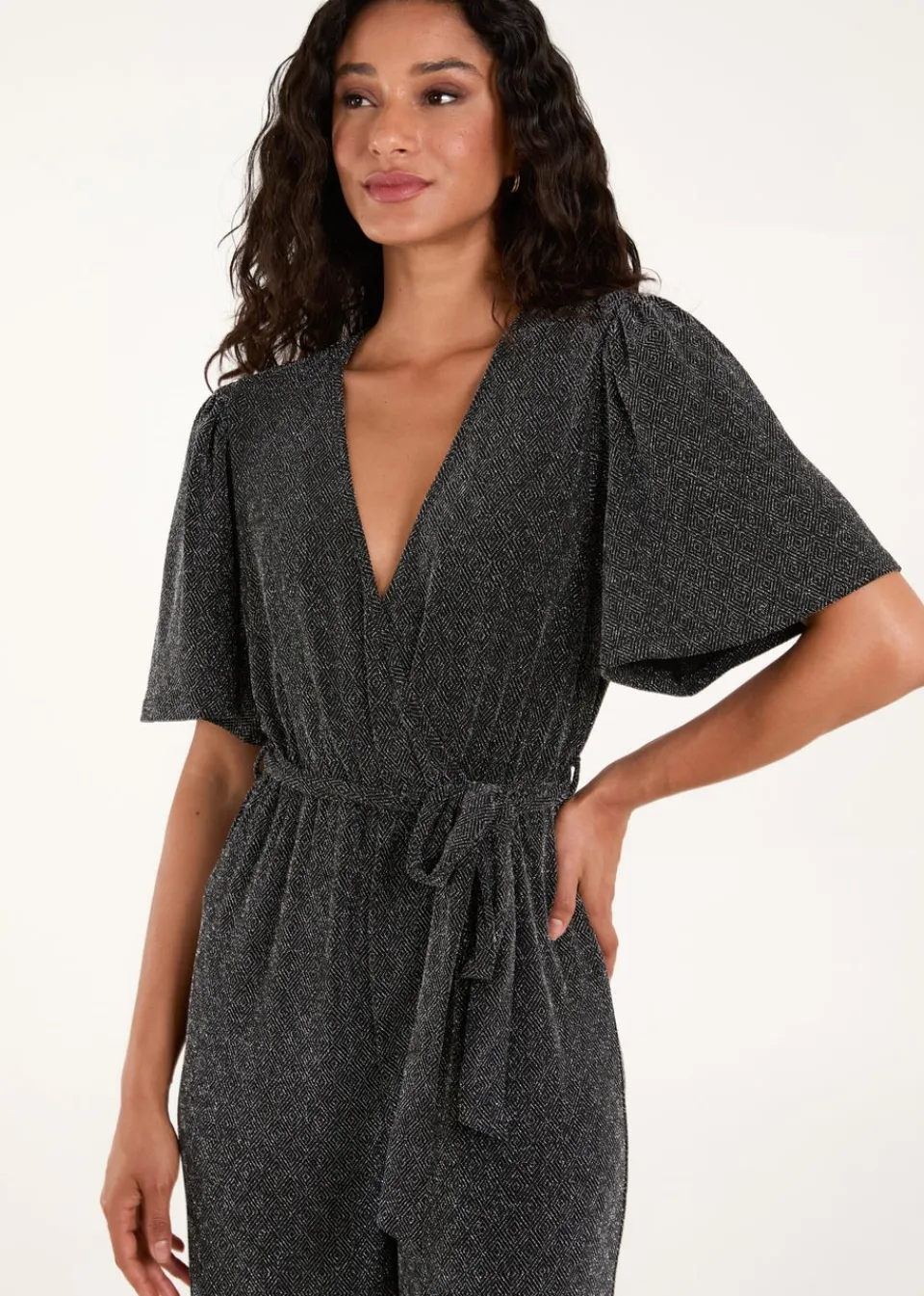 Jumpsuits & Playsuits>Blue Vanilla Silver Metallic Angel Sleeve Jumpsuit