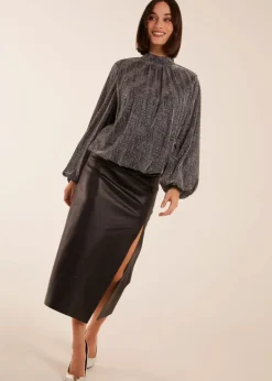 Tops>Blue Vanilla Puffball High Neck Top Silver