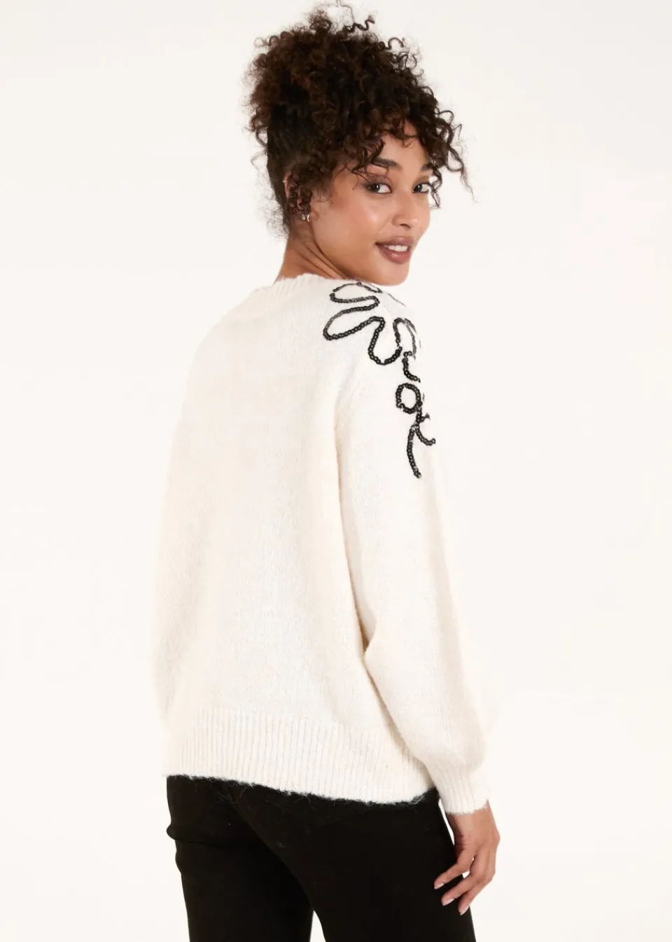 Tops>Blue Vanilla Stone Abstract Flower Embroidery Jumper