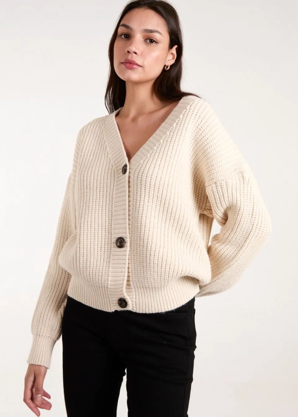 Knitwear>Blue Vanilla Stone Button Front Cardigan
