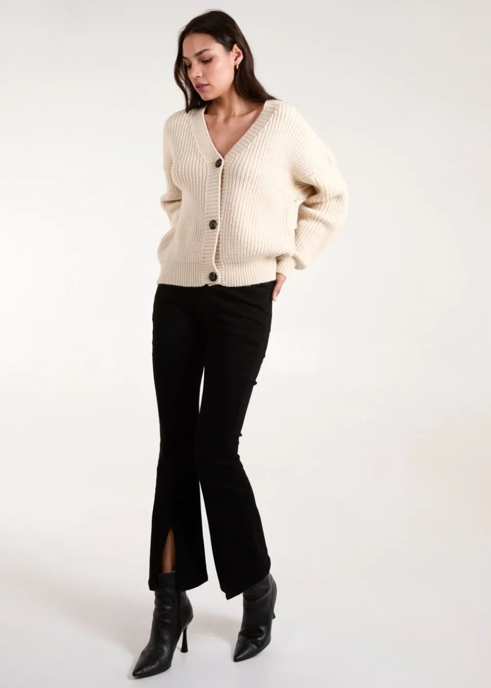 Knitwear>Blue Vanilla Stone Button Front Cardigan