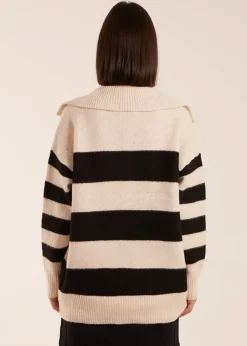 Tops>Blue Vanilla Stone Collar Wide Stripe Jumper